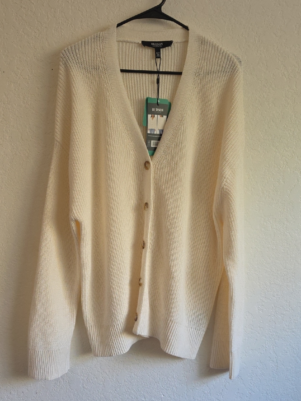 Hudson Jeans Cream V-Neck Button Cardigan Sweater
